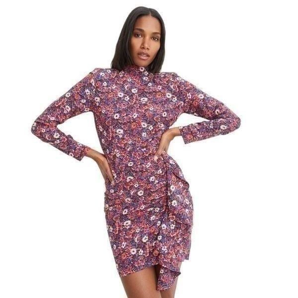 Veronica Beard Louella Purple Red Floral High Neck Long Sleeve Dress Size 6 NWOT