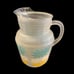 Clear Frosted Glass Pitcher and 5 Tumblers w/Turquoise, Yellow & White Flowers