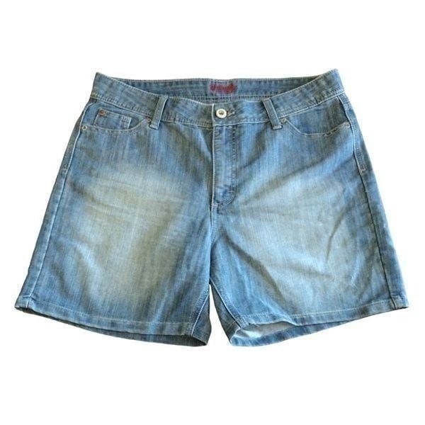Vntg 90s Wrangler Distressed High Rise 6 Inseam Jean Shorts Plussize 14