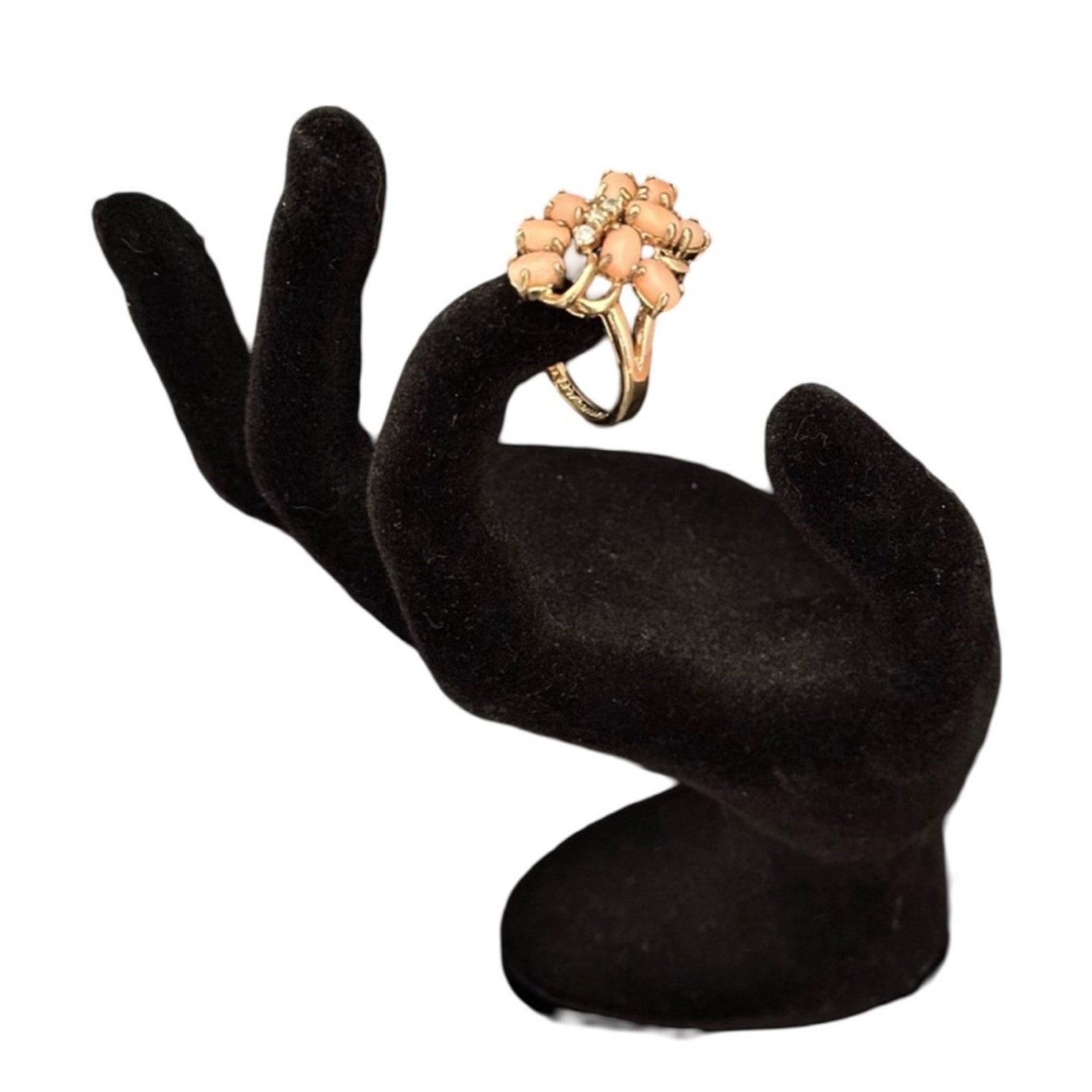 Vintage Uncas Coral Cluster And Glass Gold Plated Ring