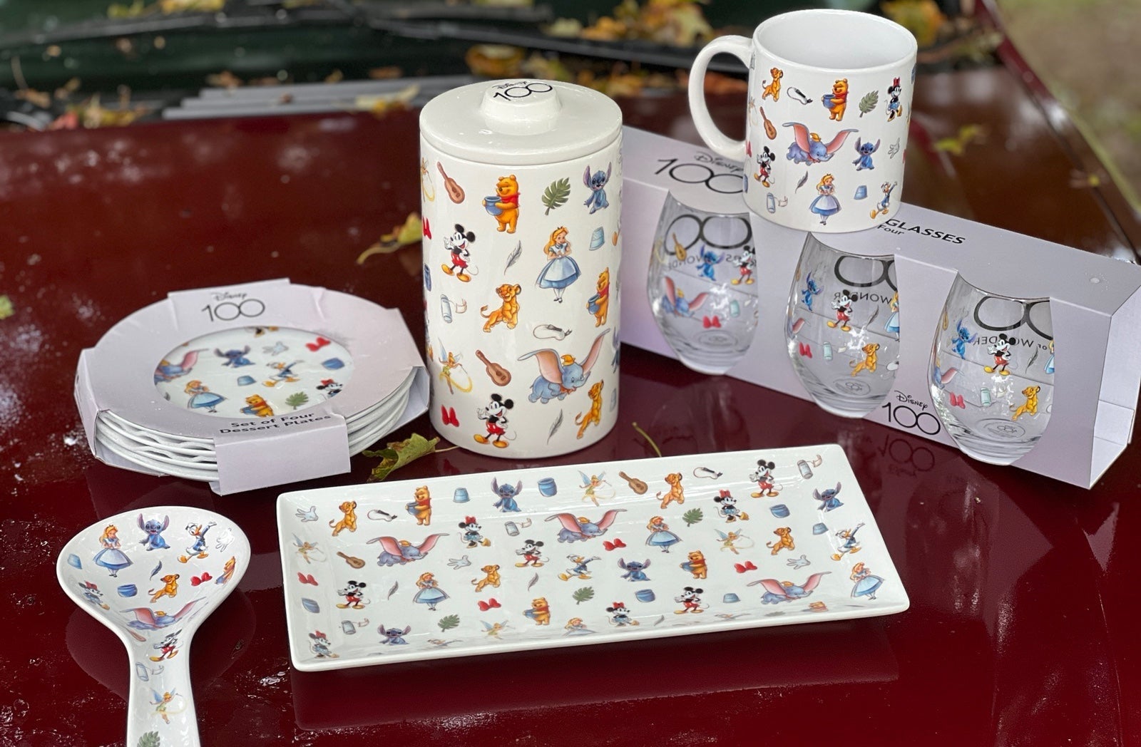 Disney 100 Years of Magic Bundle: 4 plates, glasses, canister, spoon rest…***