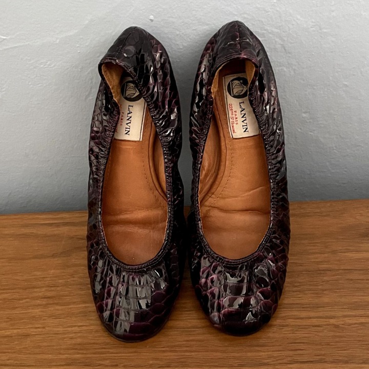 Lanvin Purple Croco Embossed Patent Leather Ballet Flats