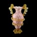 Pink Confetti Art Glass Sculptural Vase Applied Amber Glass Rigaree And Handles