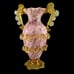 Pink Confetti Art Glass Sculptural Vase Applied Amber Glass Rigaree And Handles