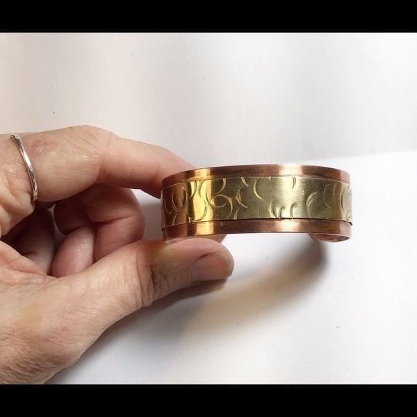 Bracelet, Artisan Brass & Copper Cuff, NEW, Handmade, Double Layer, Natural