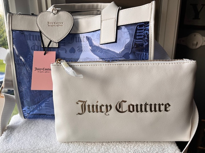 Juicy couture beachin tote bag clear blue white with clutch purse