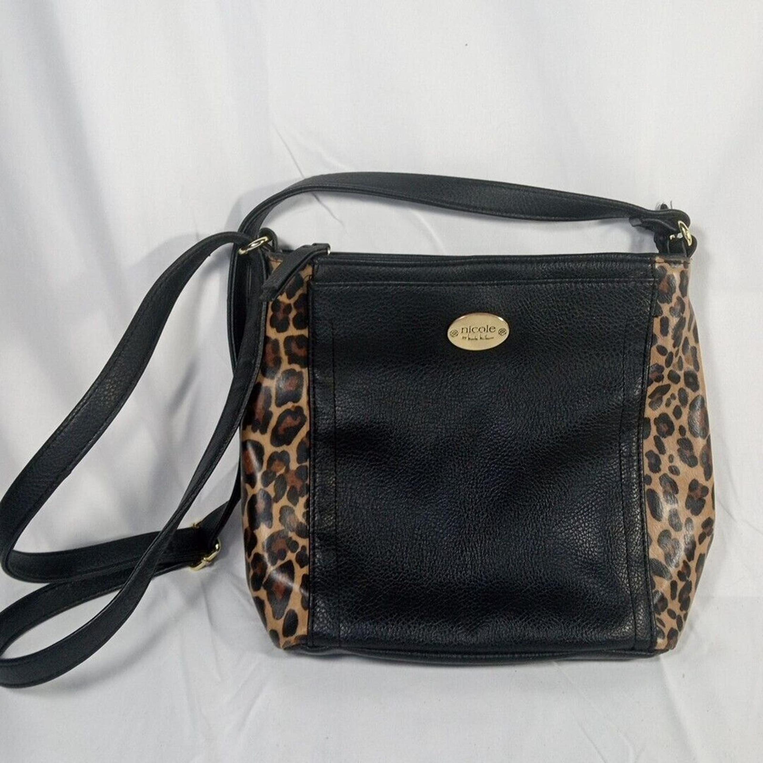 Nicole By Nicole Miller Womens Brown Black Animal Print Purse Shoulder Bag Med