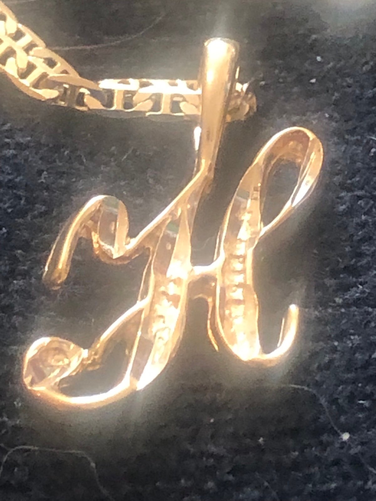 Letter H rare vintage jewelry 14ktgf set with 24inch chain