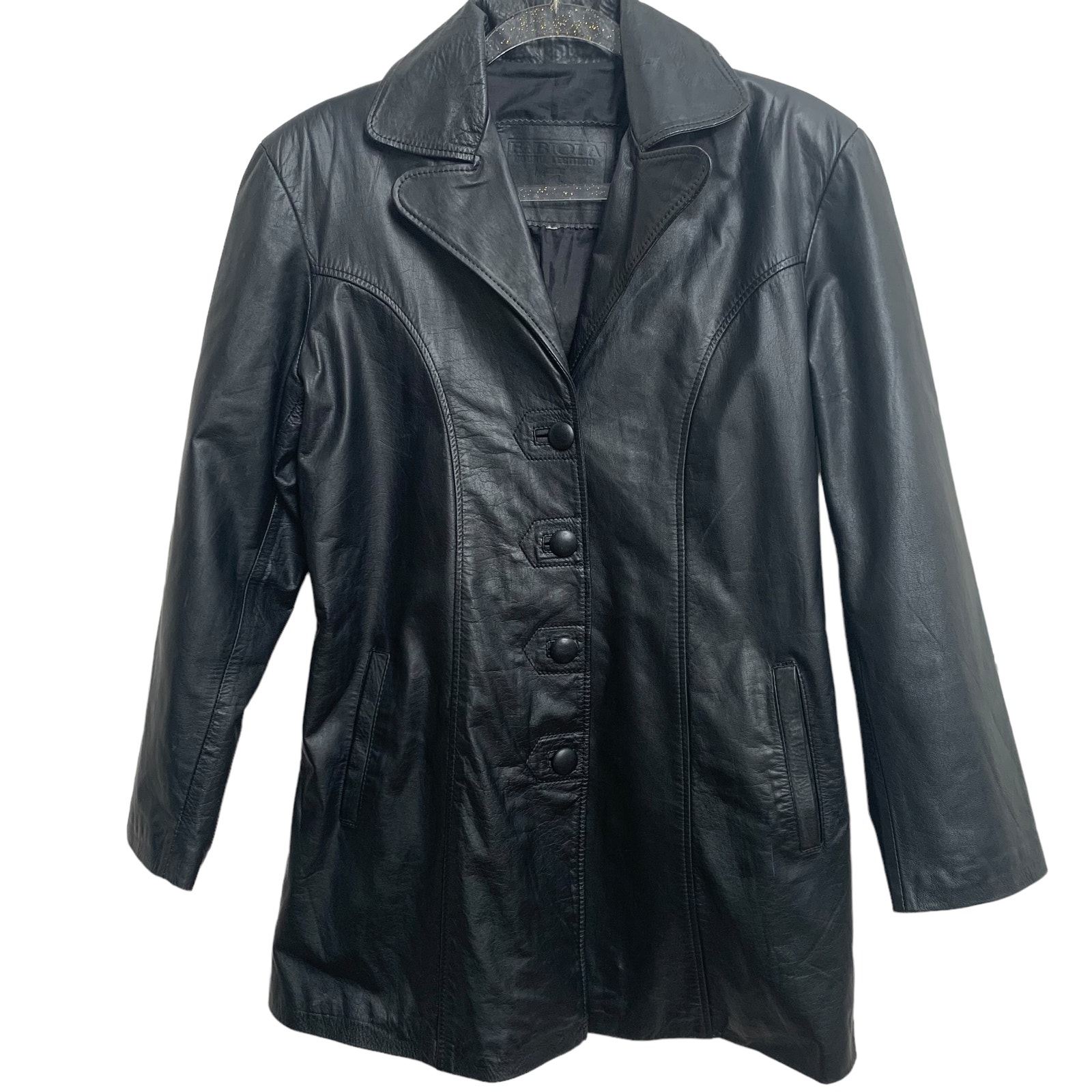 Fabiola Genuine Leather Black Vintage Jacket 4 button front