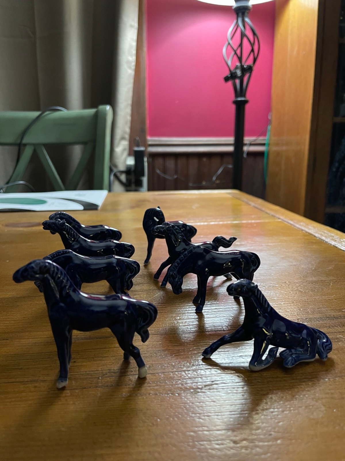 8 Vintage Cobalt Blue Porcelain Horse Figurines