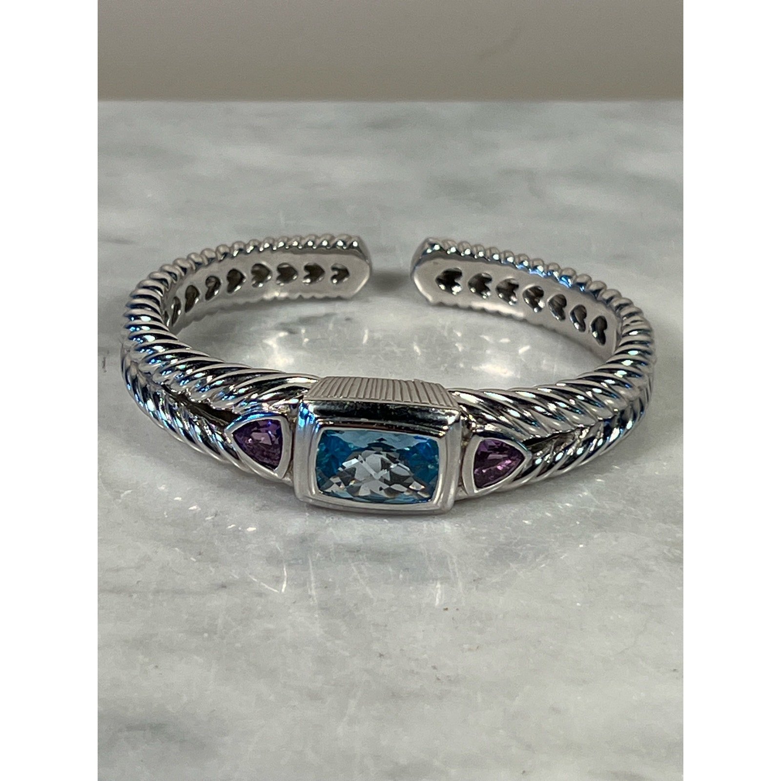925 Sterling Silver Judith Ripka Bracelet w/ Amethyst & Blue Topaz 55g
