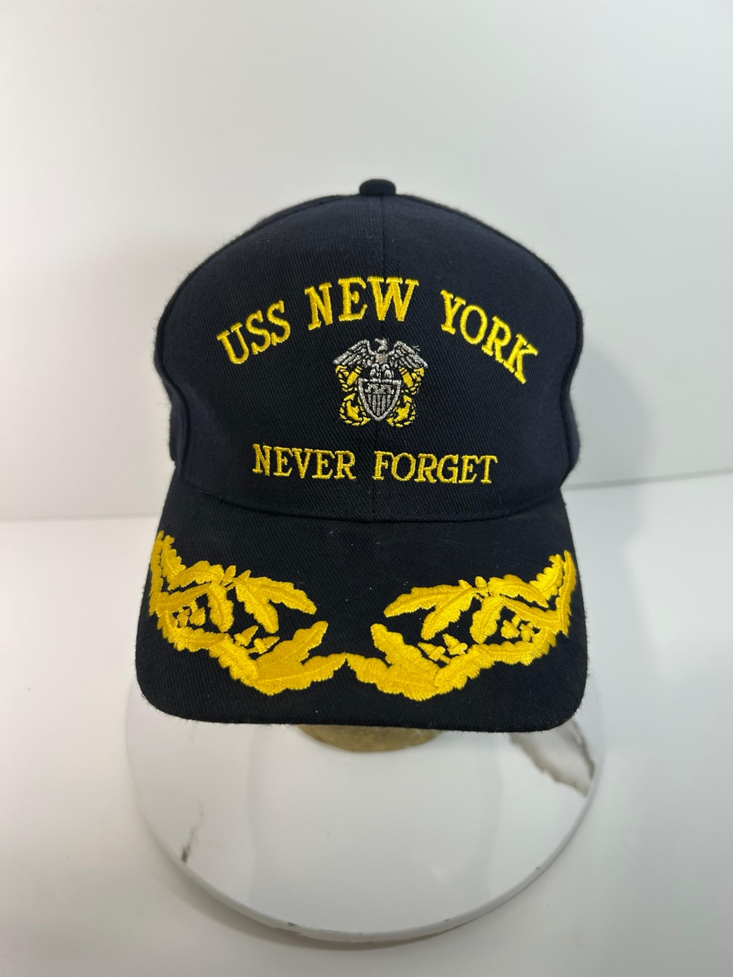 Vintage U.S.S. New York NEVER FORGOT Navy Blue  Cap with yellow embroidery