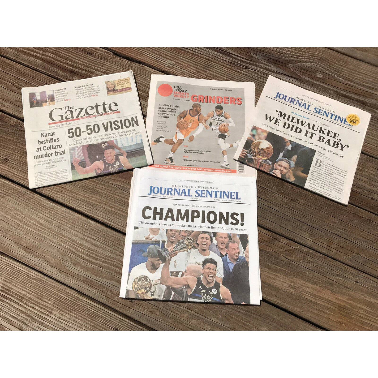4 Paper Bundle Milwaukee Bucks NBA Championship Bucks In 6 !