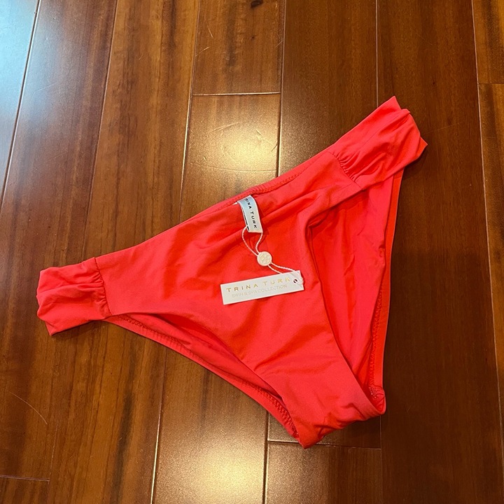 New NWT Trina Turk Swim & Spa Bikini Bottom Red Orange Ruche Side Swimwear Sz 10