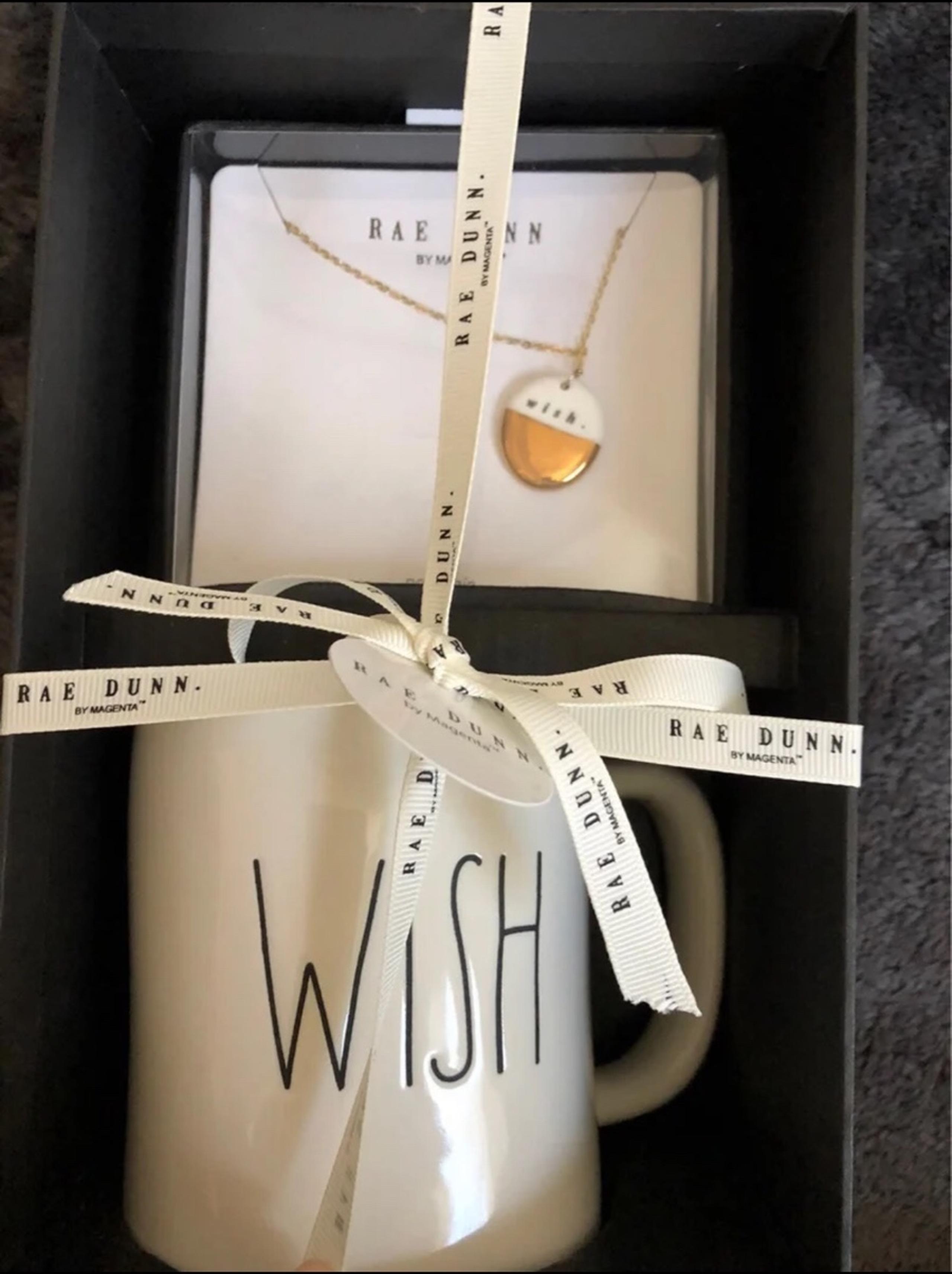 Rae Dunn WISH necklace and mug gift set Womens jewelry porcelain NEW