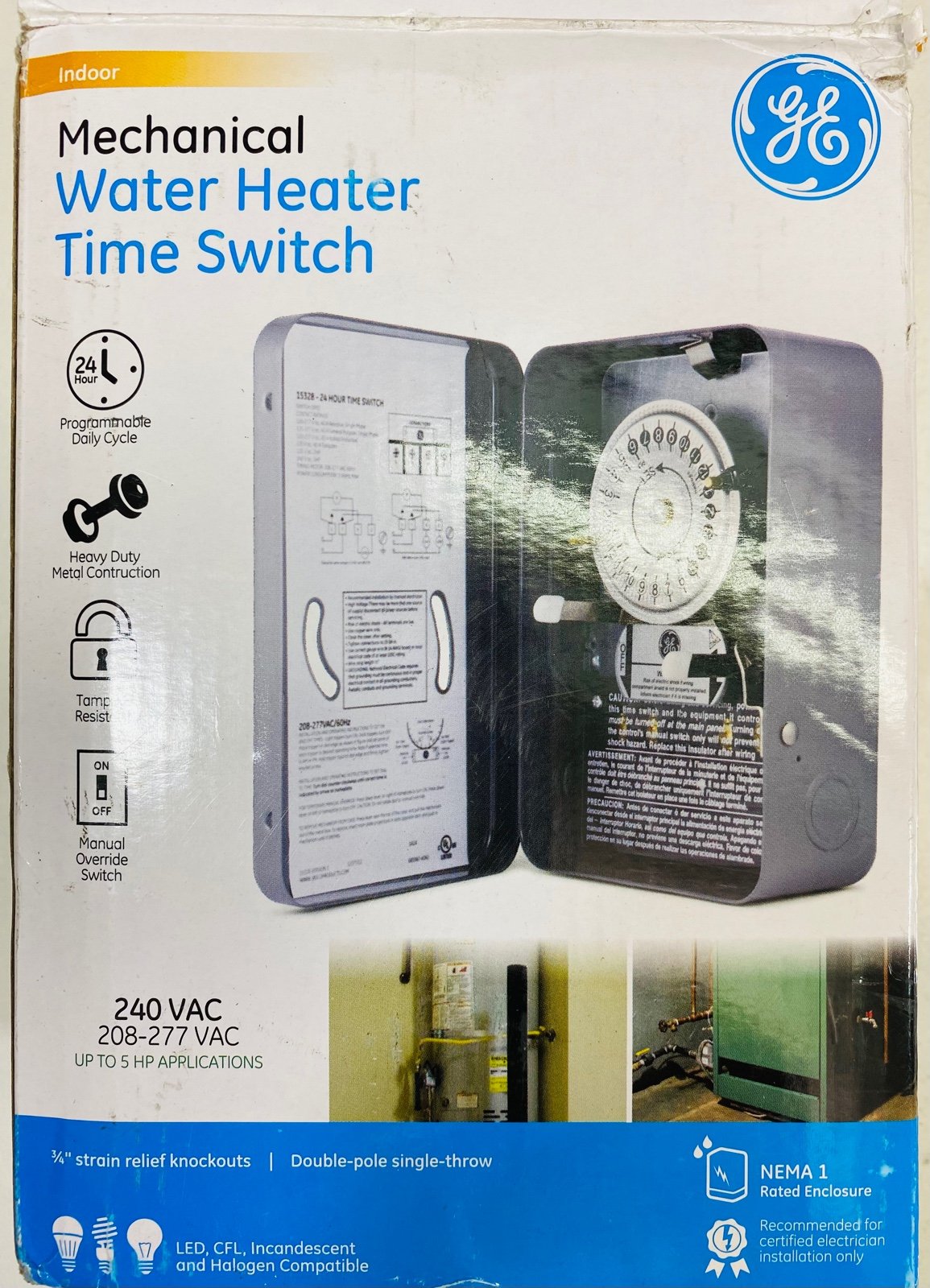 GE 24-Hour Indoor Heavy Duty Mechanical Water Heater Timer Switch - 240 VAC - NE