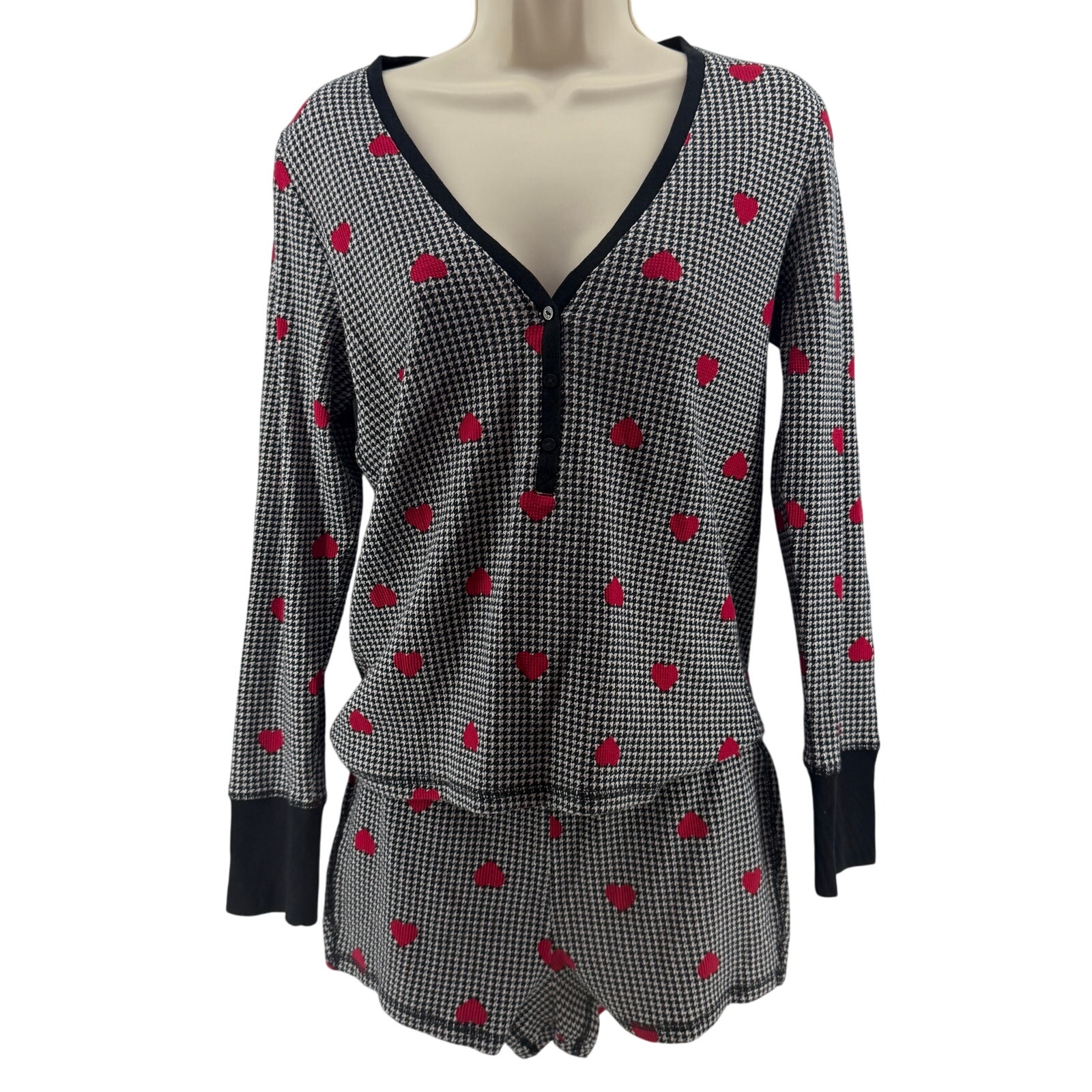 Victoria's Secret 11191197 Thermal Short Pajama Set Houndstooth Heart Small