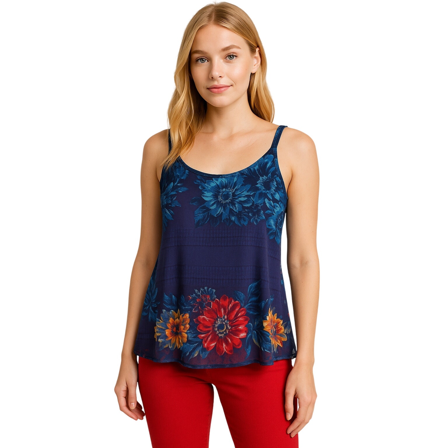 Y2K CAbi Floral Tank Top Double Strap Boho Festival Vibes XL
