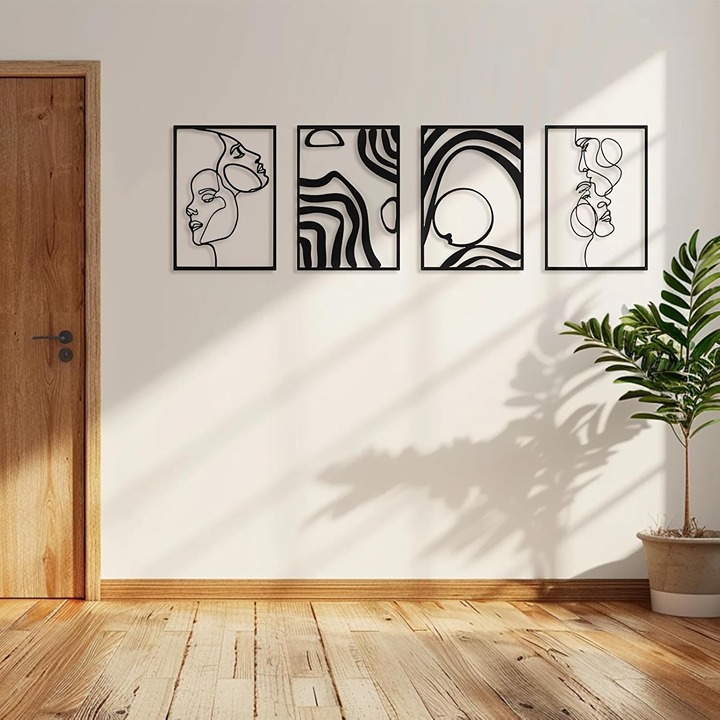 Metal Wall Art, Set of 4 Black Wall Decor for Living Room Bedroom Hallway