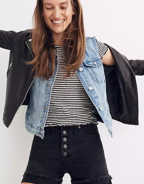 Madewell Button Front High Waist Denim Cutoff SZ 27 Black