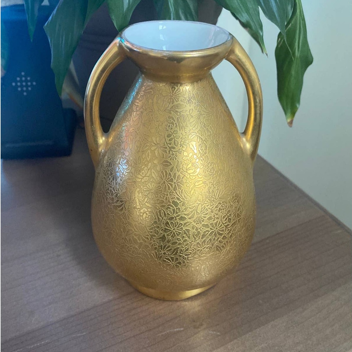 Schoenau Vase Gold Etched Floral Design Made in Germany
