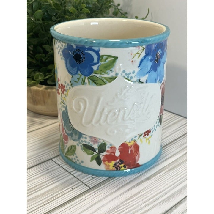 The Pioneer Woman Melody Floral Utensil Holder Mini Crock Stoneware 5.5 inches S