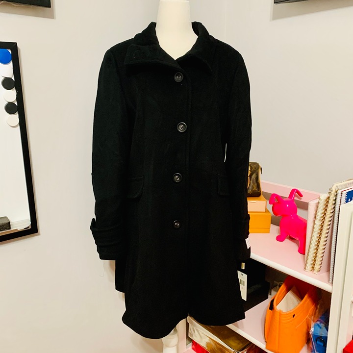 CALVIN KLEIN 100% SUPERFINE WOOL COAT BLACK