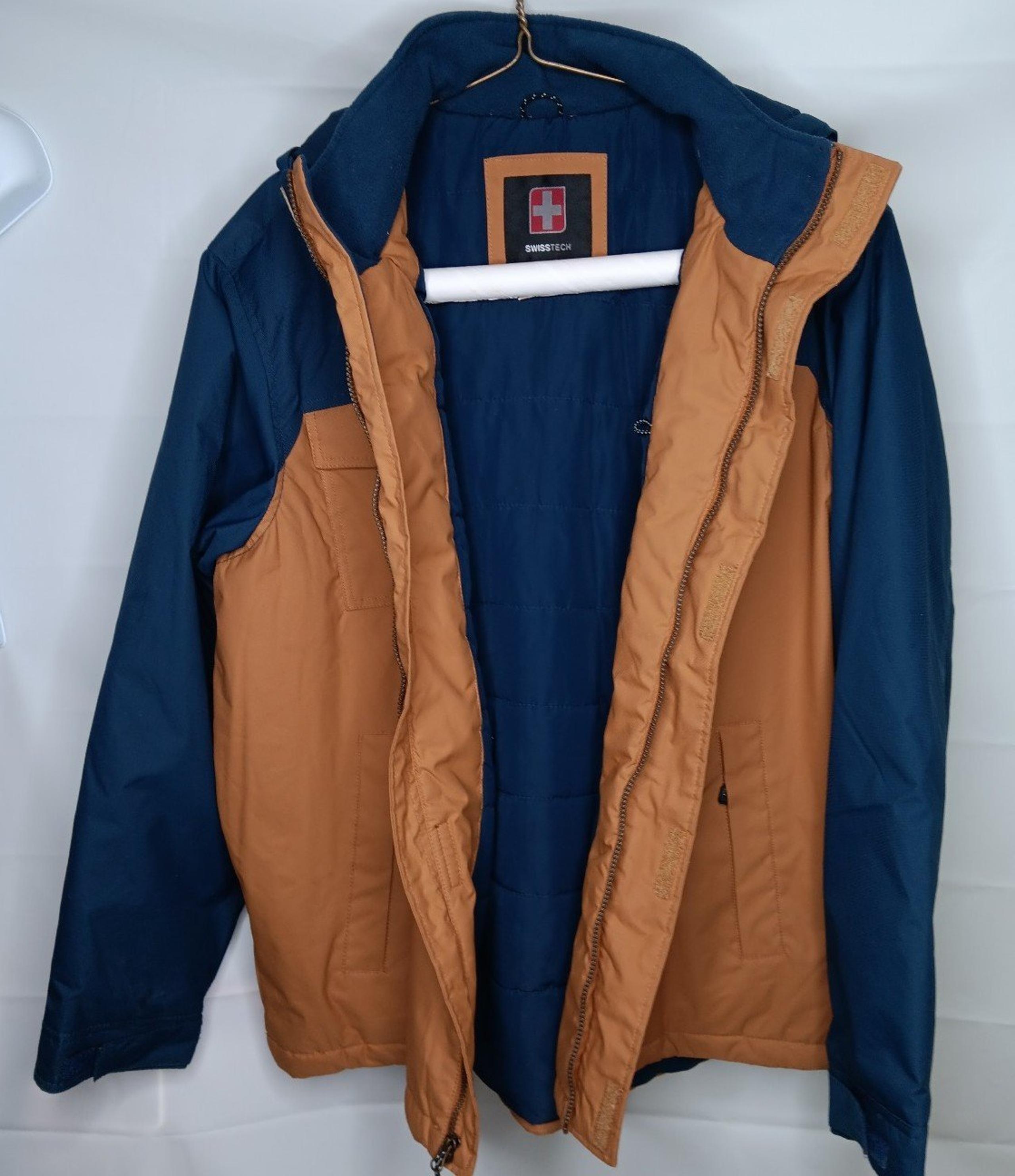 Swiss Tech Lined Parka Coat Men XL Brown Blue  Insulated Hood Full Zip