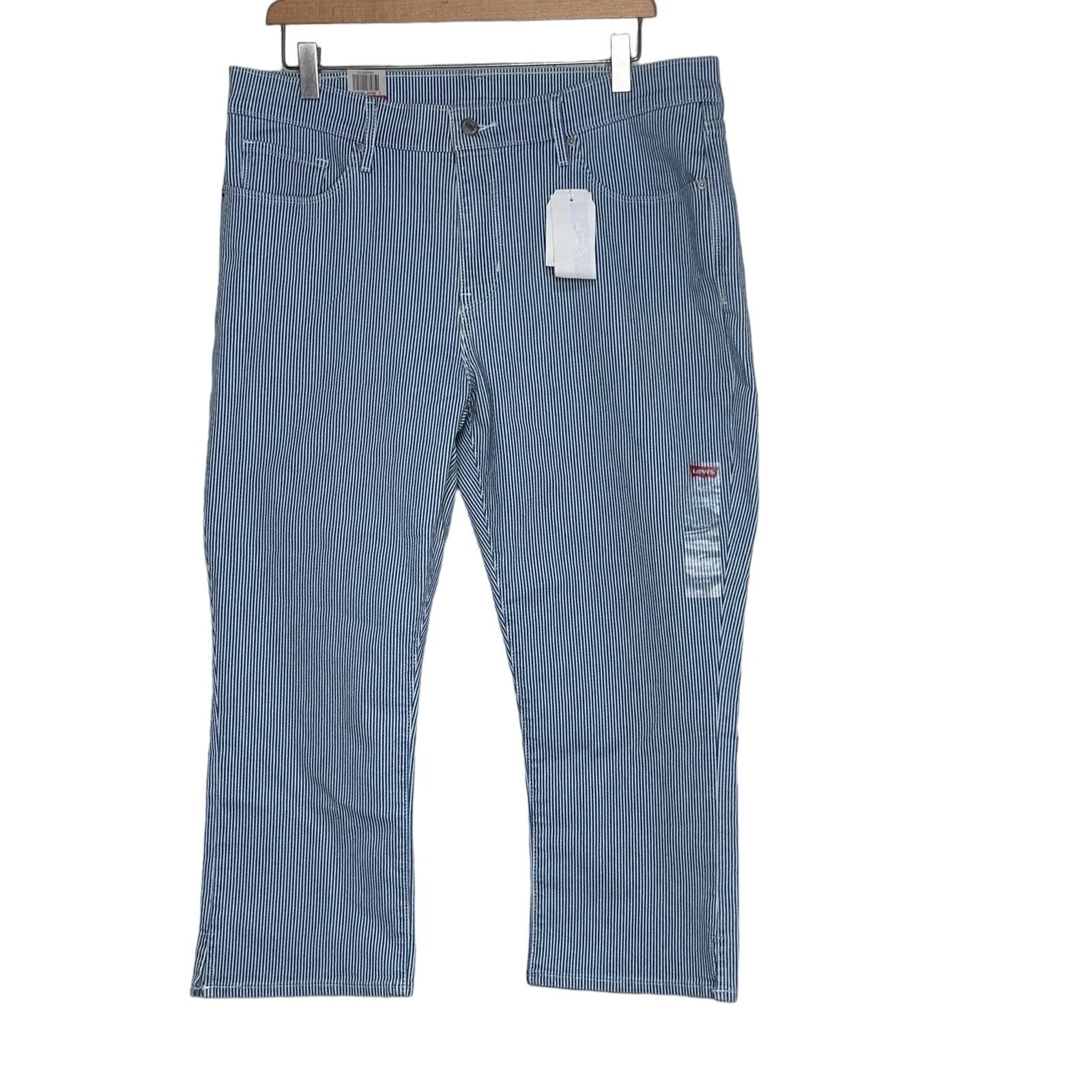 Levi's 14 mid rise classic fit blue + white pinstriped capris NEW