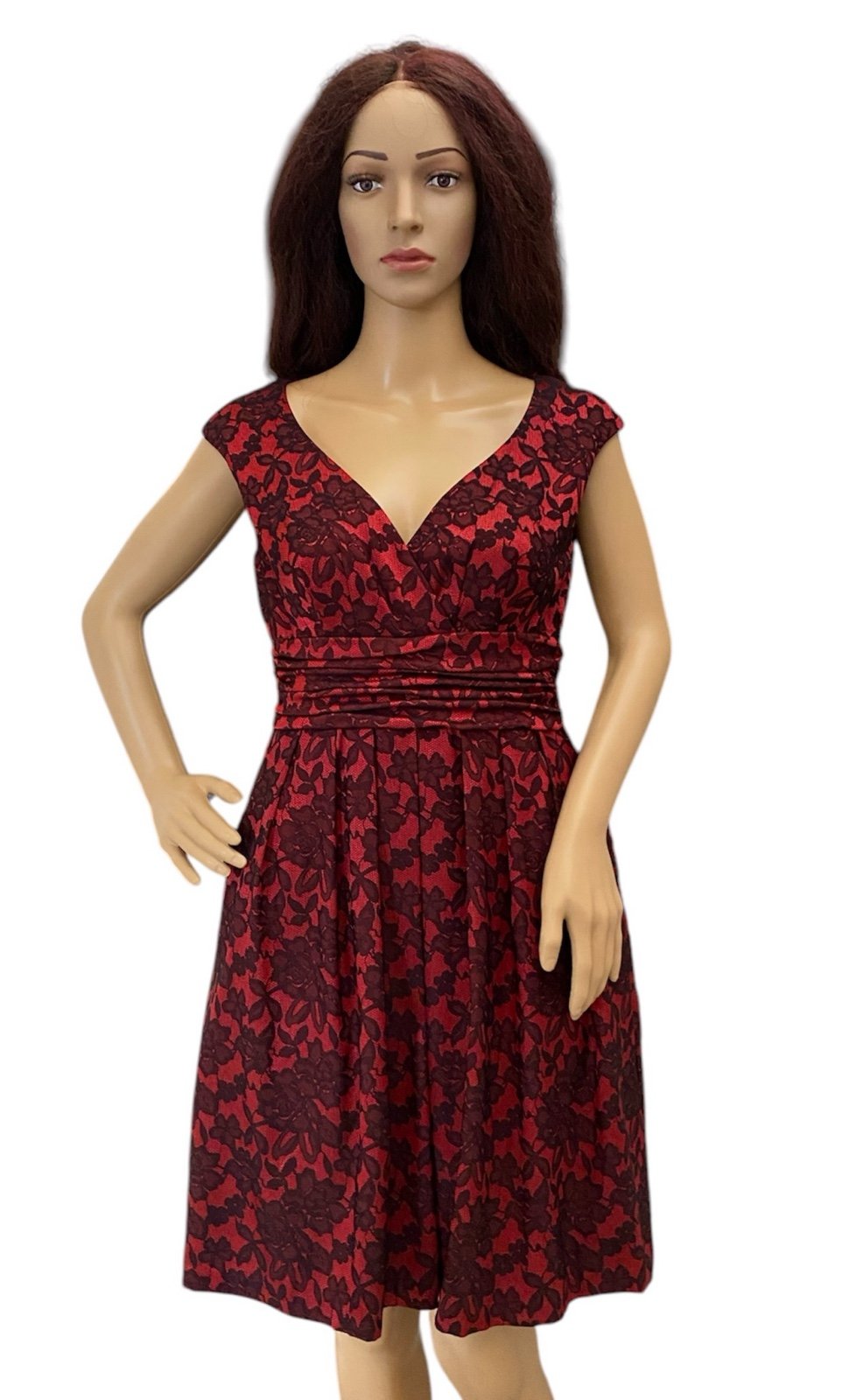 Boston Proper floral jacquard fit & flare dress(red/black) Size 2