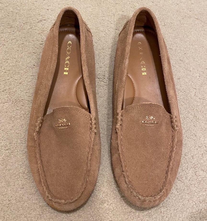 Coach 7 1/2 Camel Suede Moccasins