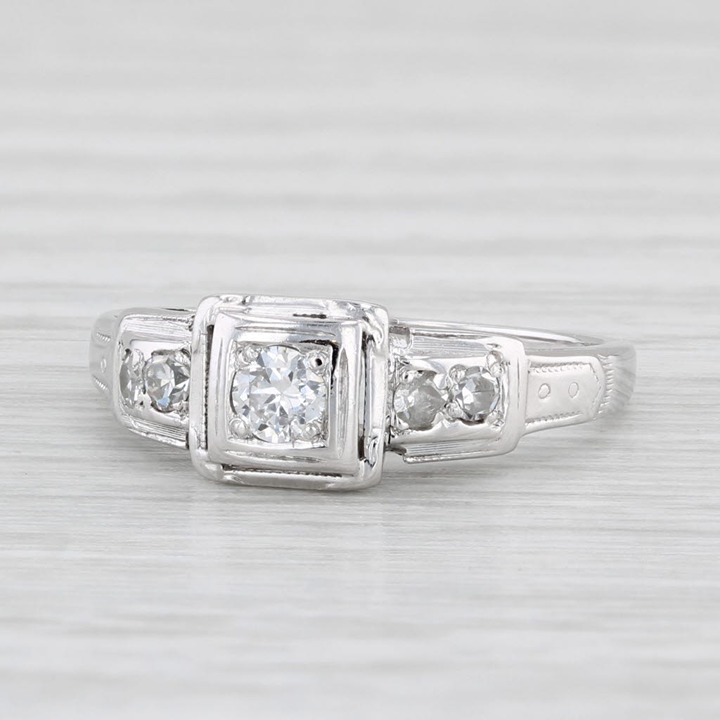 0.18ctw Diamond Engagement Ring 18k White Gold Size 5 Vintage