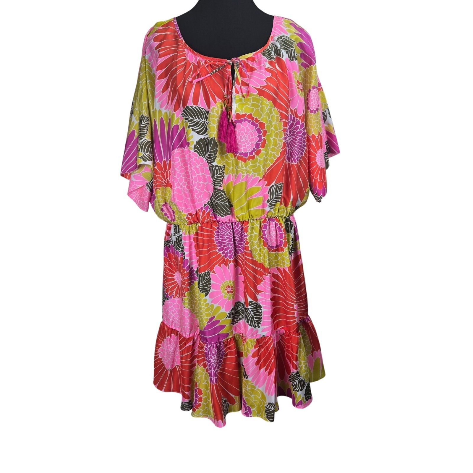 Trina Turk 100% Silk Womens Dress Mahalo Floral Resortwear Bright Whimsical
