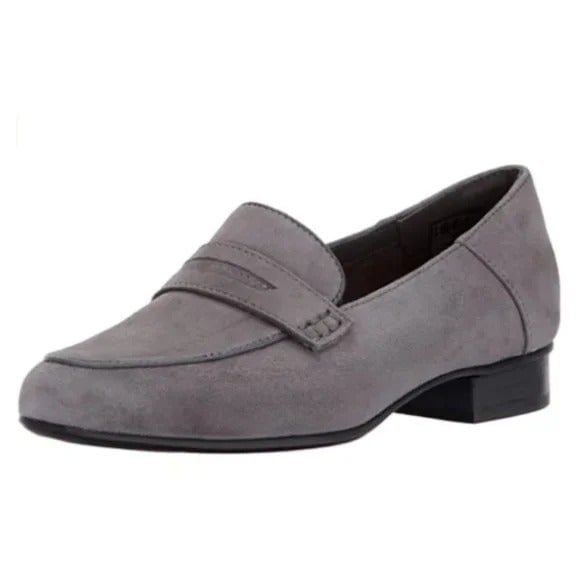 NEW Clarks Women Keesha Cora Grey Suede Classic Penny Loafer Comfort Slip On
