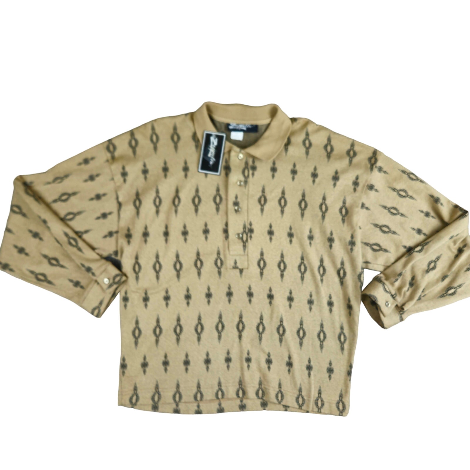 Vintage deadstock Zeppelin Mens Grandpa Shirt Long Sleeve Golf Cosby Khaki Large