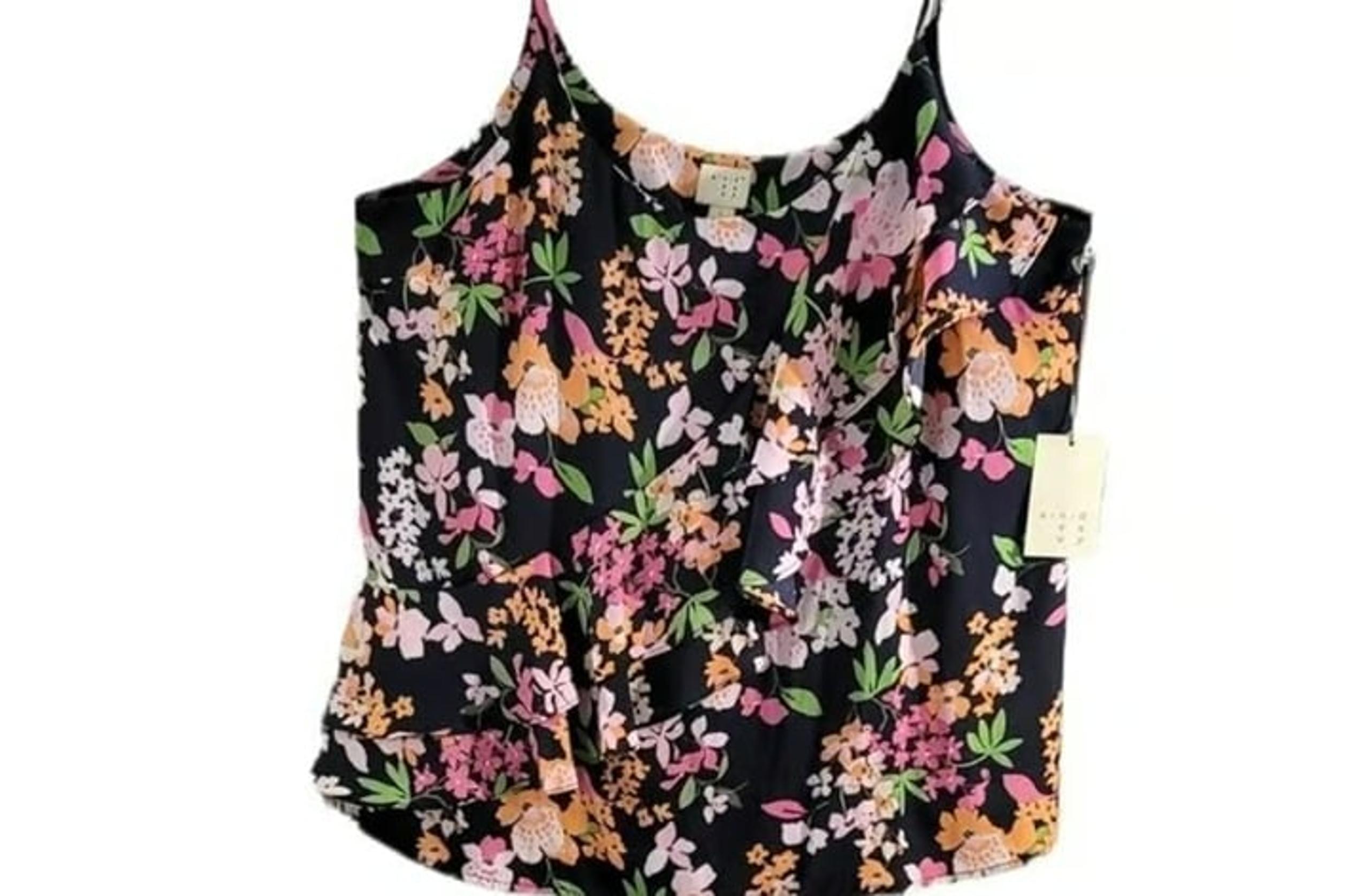 A New Day Floral Ruffle Asymmetrical Sleeveless Camisole Top Size L