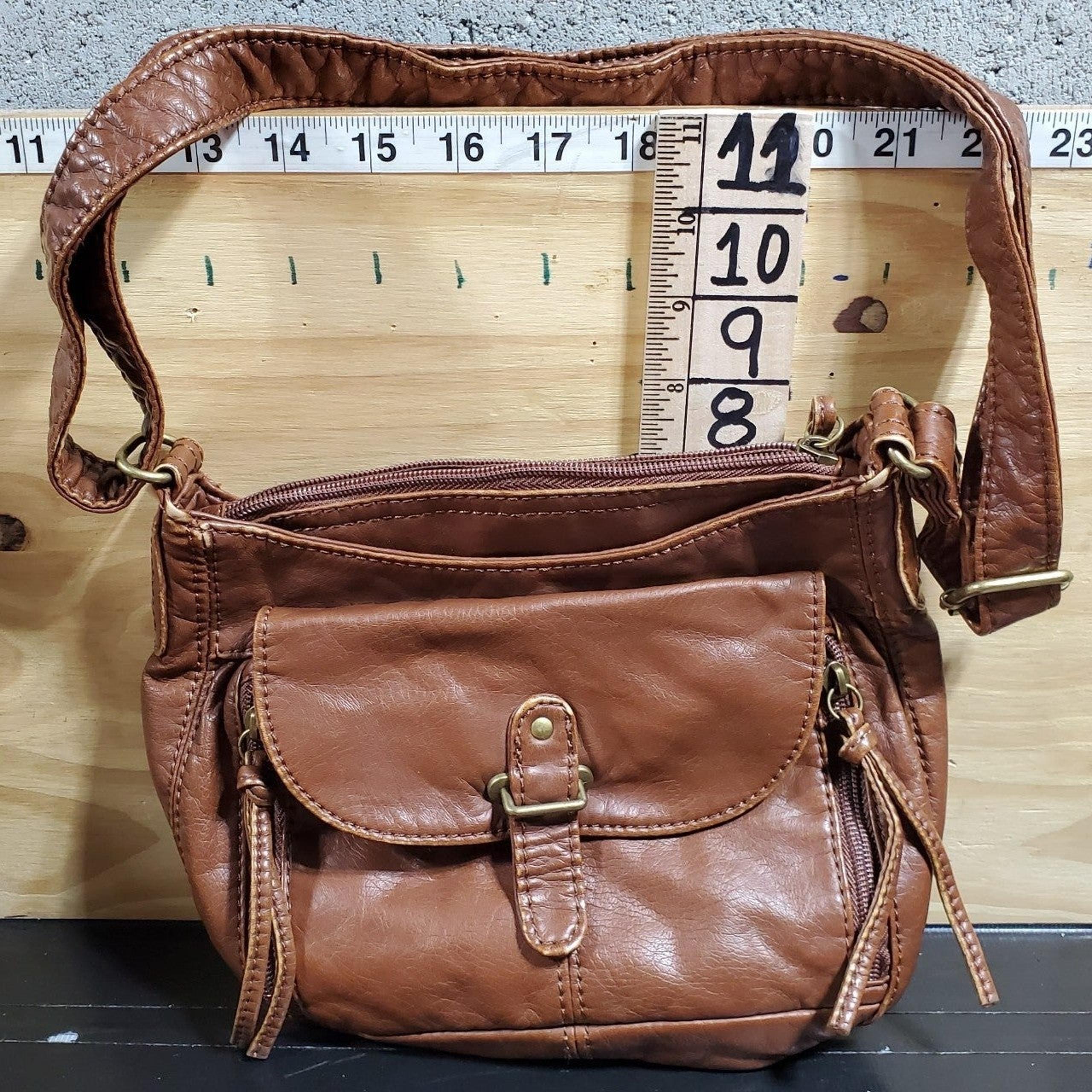Bueno Light Brown Leather Purse Handbag Clutch Crossbody Shoulder Bag Wallet