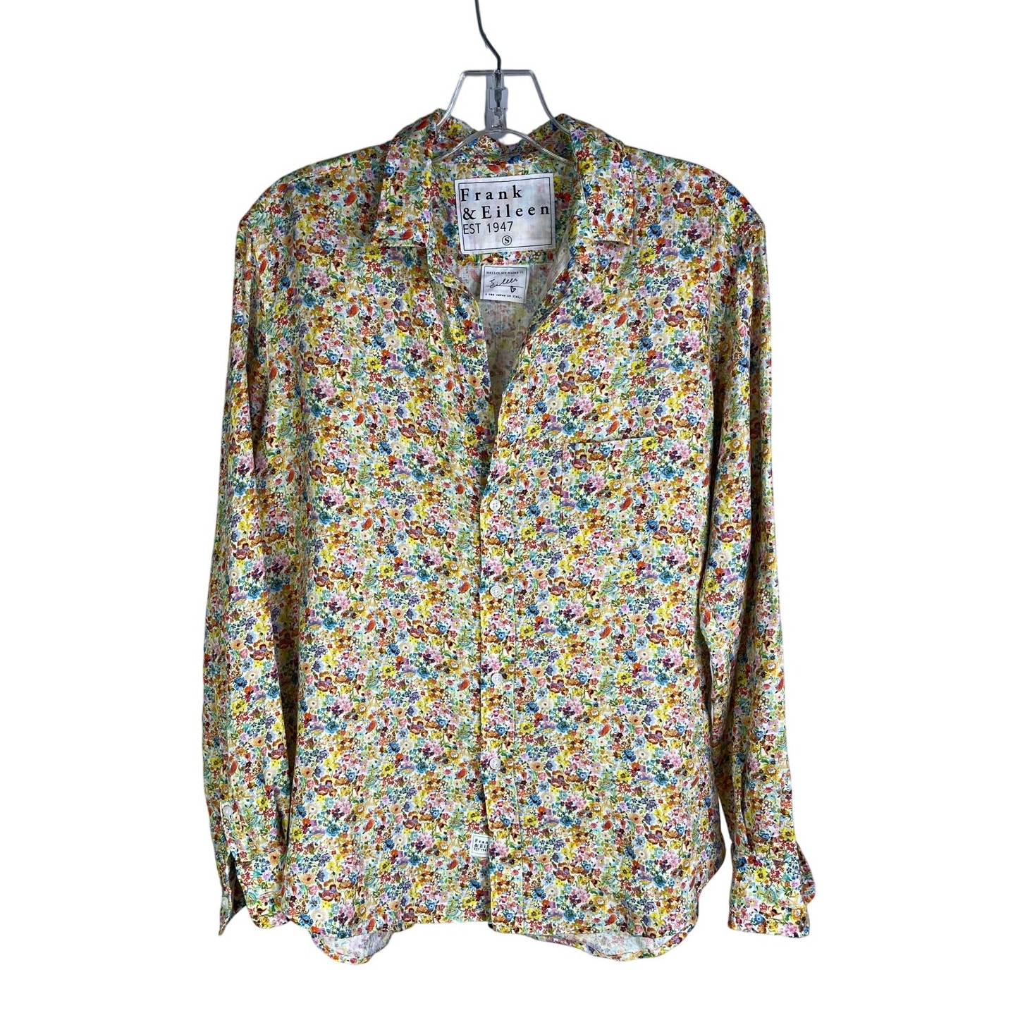 Frank & Eileen Shirt Womens Small Multi-color Floral Deep V-Neck Cottage Core