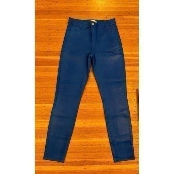 L’ Agence bright blue shiny skinny pants.