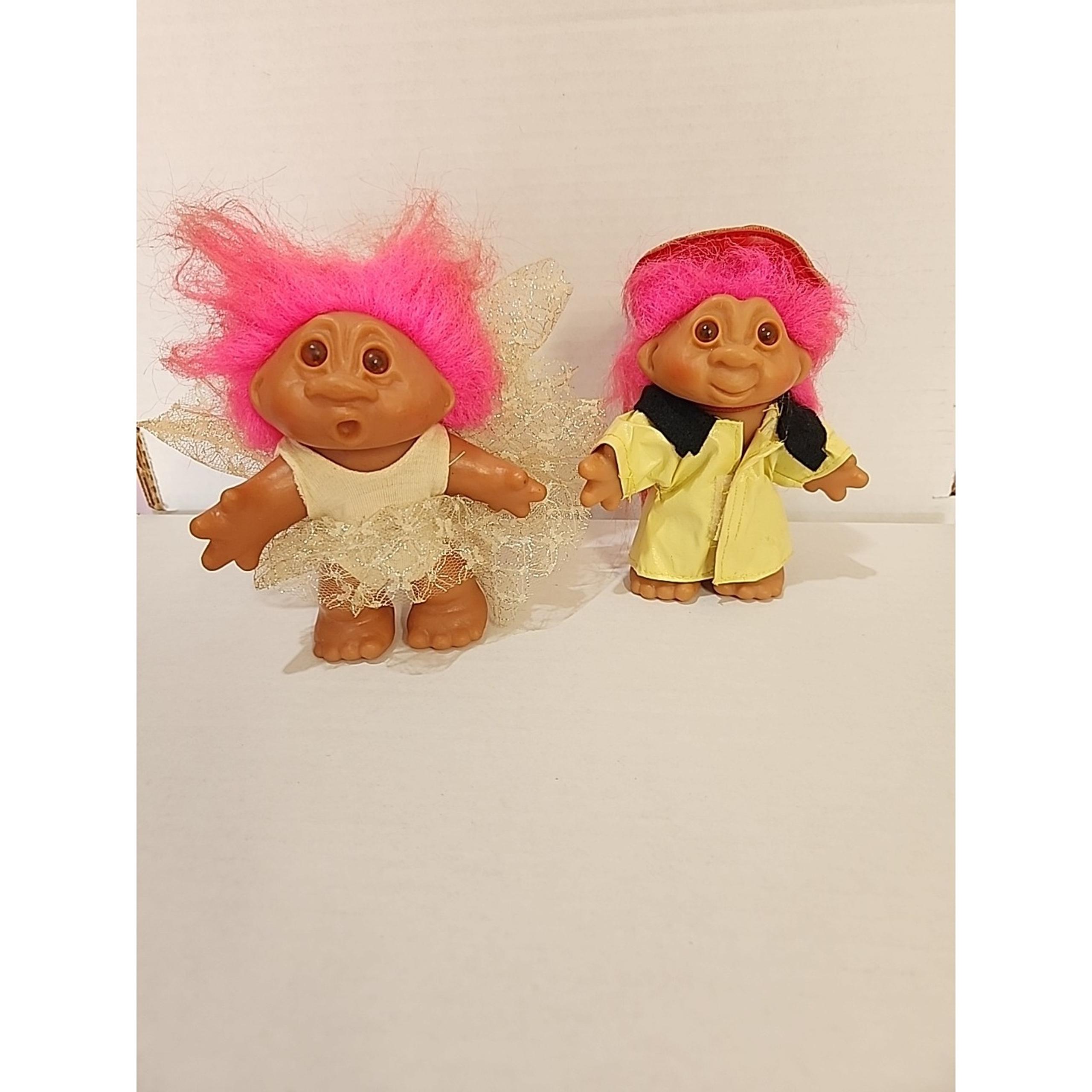 Lot Of 2 Vintage Troll Dolls 1986 D.A.M.  Pink Hair Amber Eye 4.5" Retro Toys