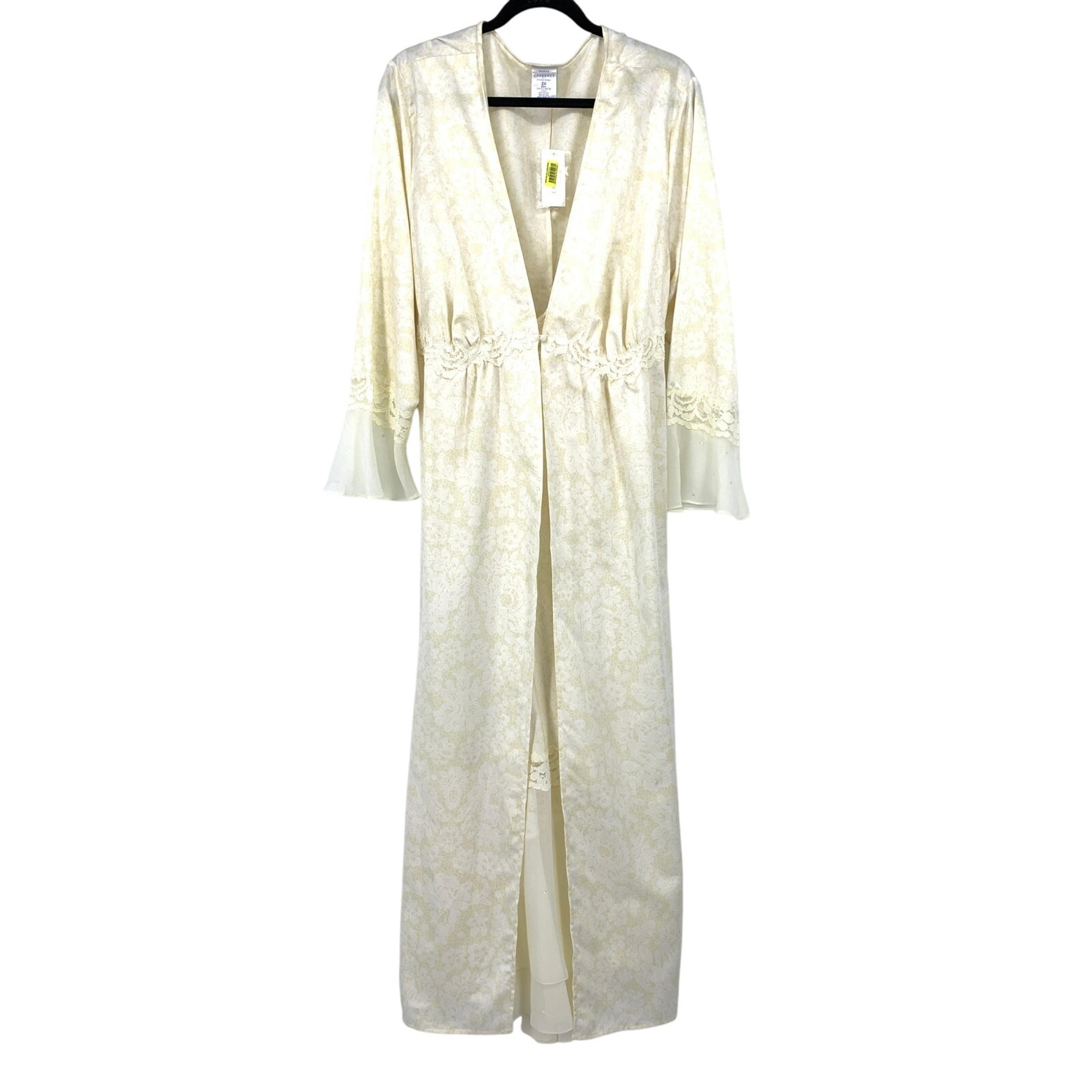 Cabernet 2 Piece Sleepwear Set Sz 2X Cream Satin Lace Trimmed Slip & Robe NEW