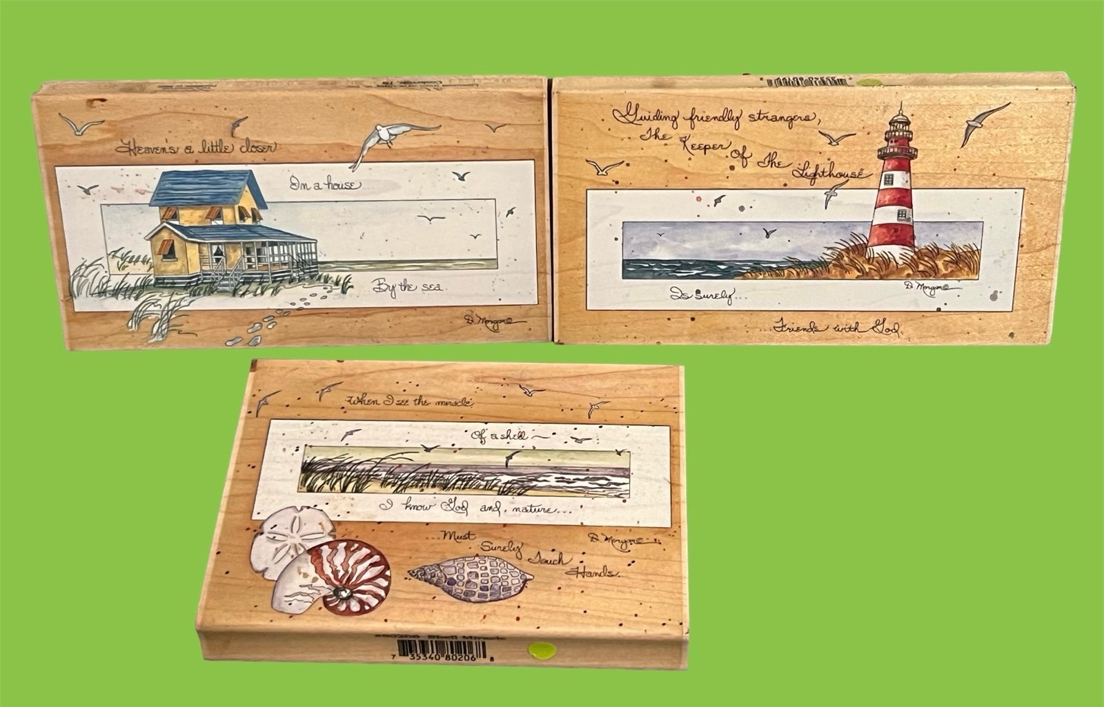 Vintage Stamps Happen Coastal Beach Set Of 3 Rubber Stamps