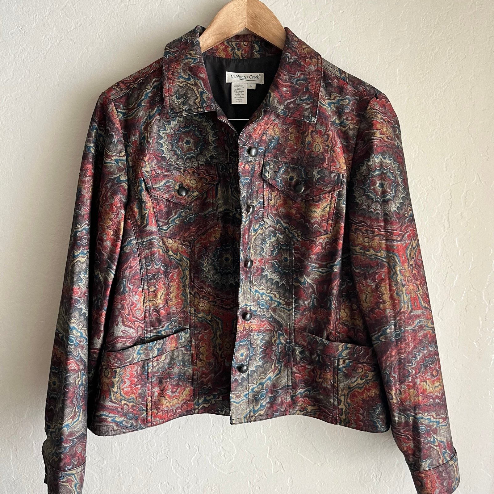80s Vintage Coldwater Creek denim psychedelic print jacket trucker jacket size M
