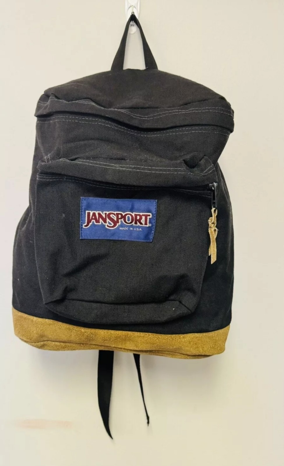Vintage Jansport Day Pack Backpack Black Hiking Leather Bottom Made in USA