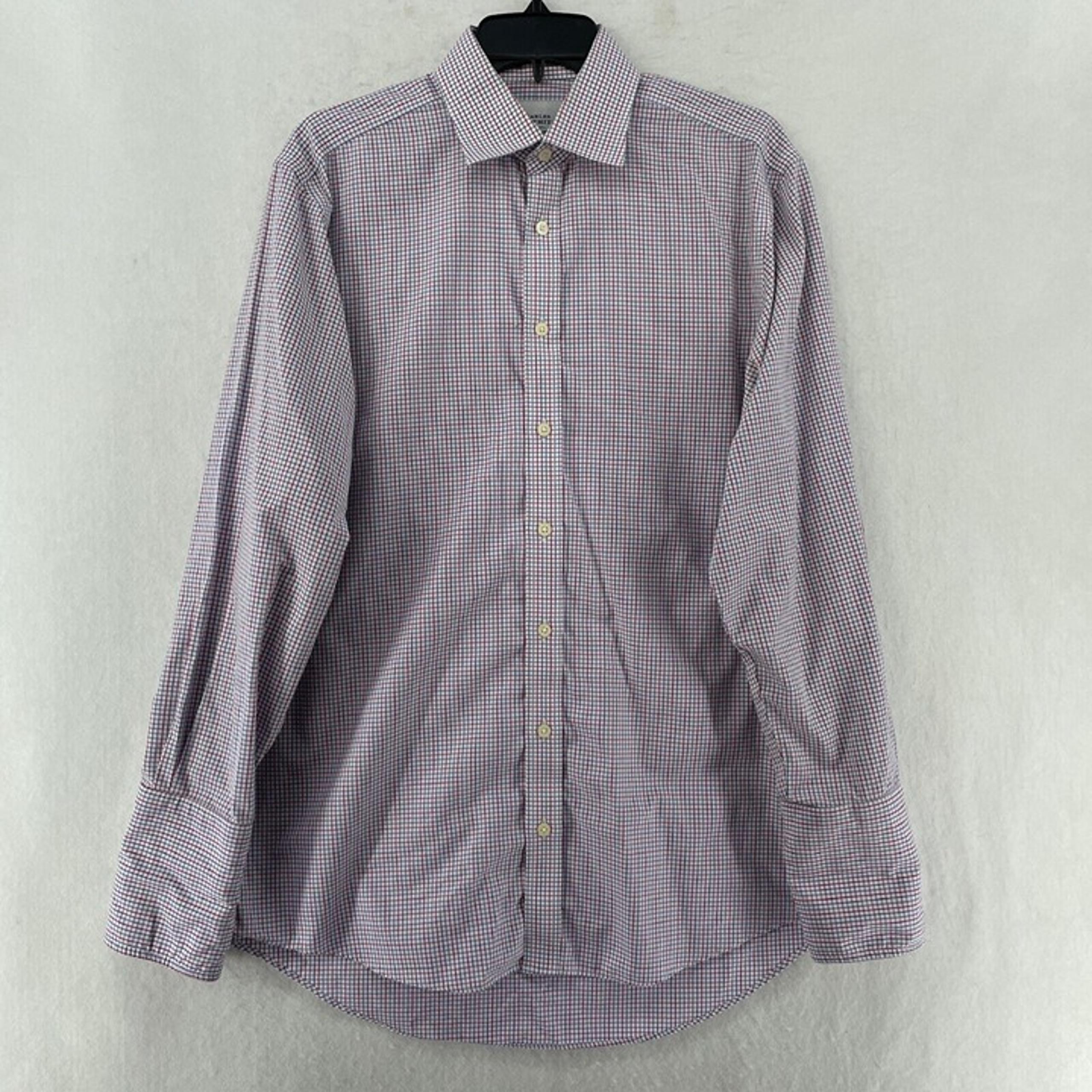 Charles Tyrwhitt Button Up Shirt Mens Sz 15.5 Red Plaid Non Iron Long Sleeve