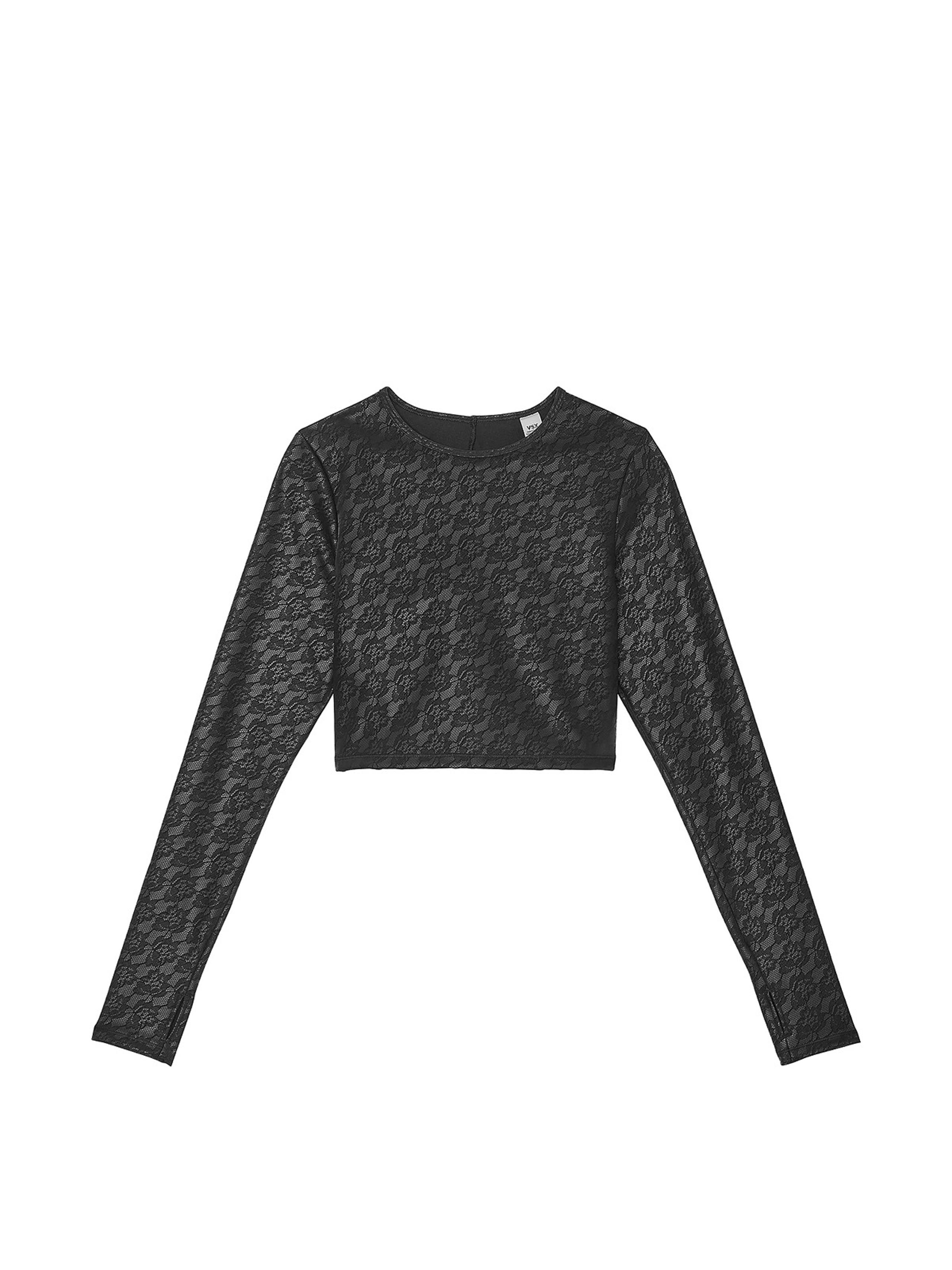 VSX SuedeEffect Lace Long-Sleeve Top Victoria's Secret Sport Small faux leather