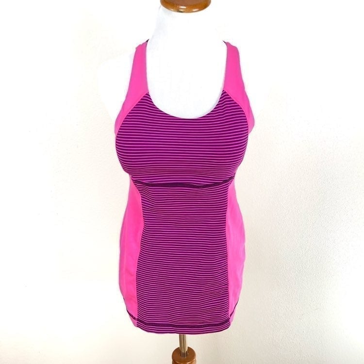 Lululemon Energy Tank Hyper Stripe Raspberry Light Strappy Back Top Women's Sz 6