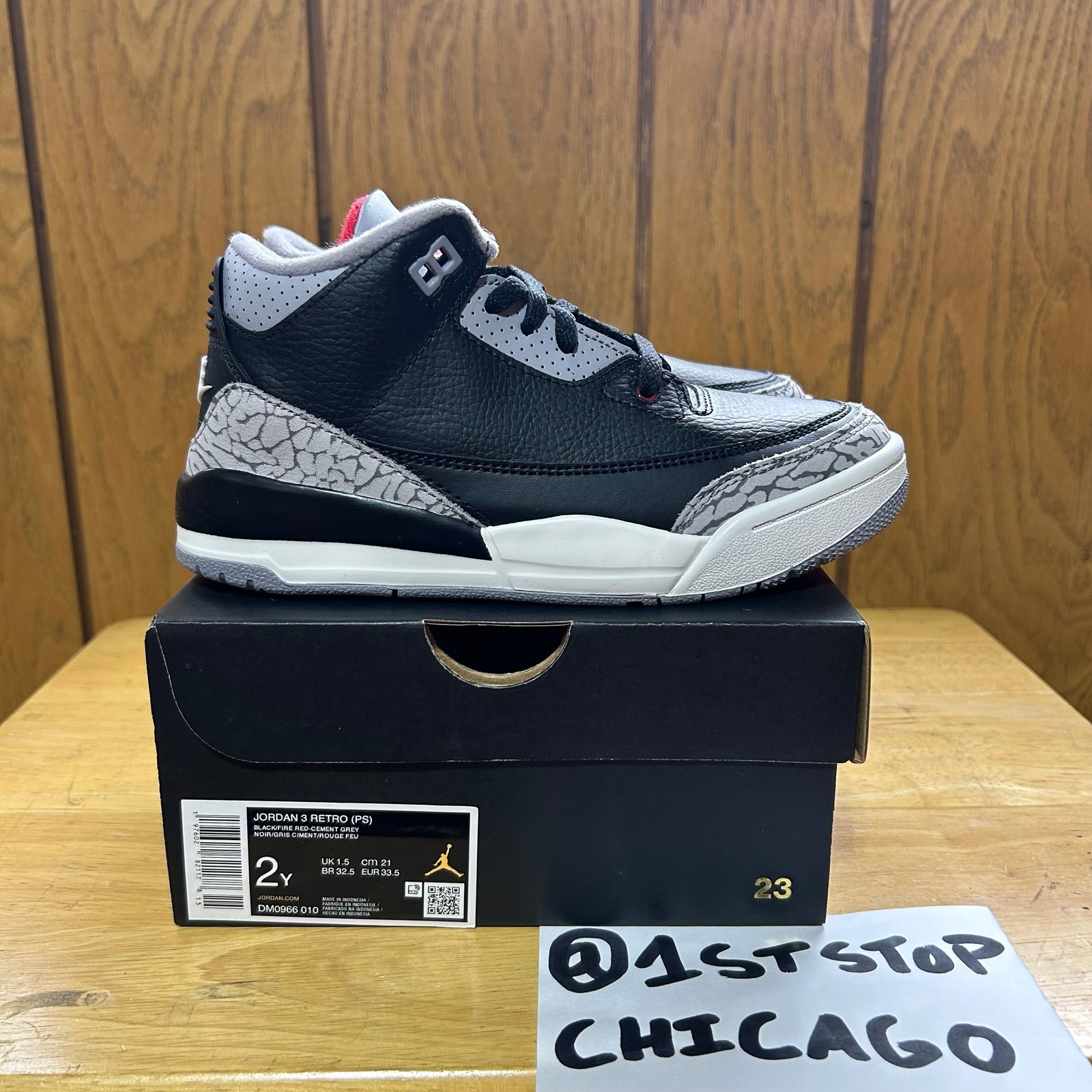 Nike Air Jordan 3 Retro Black Cement PS Size 2Y Preschool Shoes DM0966-010 NEW