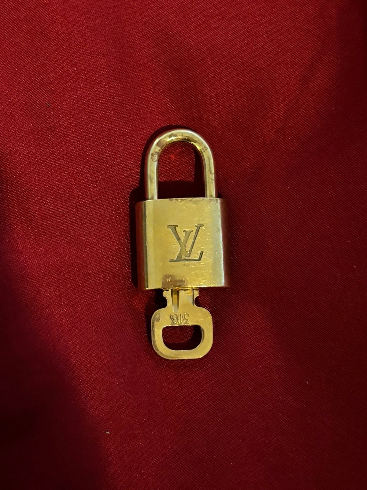 Auth Louis Vuitton Lock & Key Padlock Brass Gold Bag Charm firm price