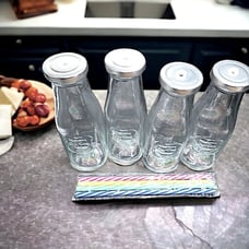 Ernesto l Set of 4 l Drinking Jars w/ Lids & Straws l Glass l 14.5 oz. l NIB
